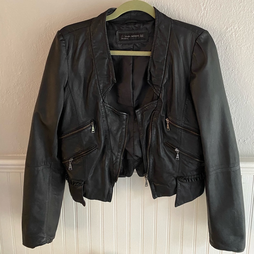 Zara Women black faux leather jacket